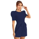 Blue Knitted Puff Sleeve Dress