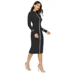 Generic Women's Knitting stretchable Solid Round Neck Full Sleeve Dress (Black) - Image 4