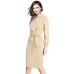 Women's Beige Knit Dress - Angle 4