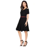 Generic Women's Polyester Solid V Neck Cap Sleeve Dress (Black) - Image 4