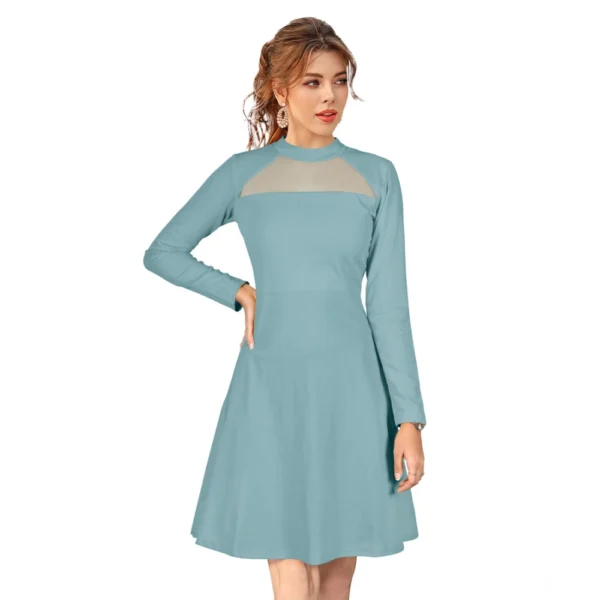 Pista Green Knitted Round Neck Full Sleeve Dress