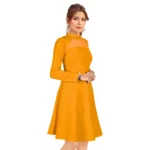 Generic Women's Knitting stretchable Solid Round Neck Full Sleeve Dress (Yellow) - Image 4