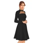 Generic Women's Knitting stretchable Solid Round Neck Full Sleeve Dress (Black) - Image 4