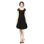 Black Polyester Off Shoulder Dress