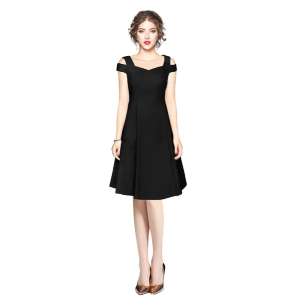 Black Polyester Off Shoulder Dress