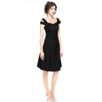 Generic Women's Polyester Solid V Neck Cap Sleeve off Shoulder Dress (Black) - Image 4