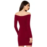 Generic Women's Knitting stretchable Solid V Neck Full Sleeve Dress (Maroon) - Image 2