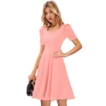 Generic Women's Knitting stretchable Solid V Neck Cap Sleeve Dress (Peach) - Image 2