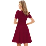 Generic Women's Knitting stretchable Solid V Neck Cap Sleeve Dress (Maroon) - Image 5