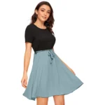 Generic Women's Knitting stretchable Solid Round Neck Cap Sleeve Dress (Pista) - Image 4