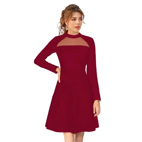 Maroon Knitted Round Neck Full Sleeve Dress