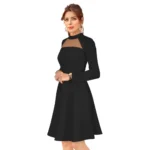 Generic Women's Knitting stretchable Solid Round Neck Full Sleeve Dress (Black) - Image 2