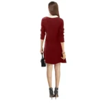 Generic Women's Polyester Solid Collar 3-4th Dress (Maroon) - Image 5