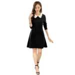 Black Polyester Collar 3-4th Sleeve Dress