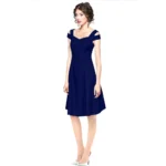 Generic Women's Polyester Solid V Neck Cap Sleeve off Shoulder Dress (Blue) - Image 2