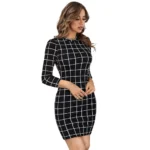 Generic Women's Polyester Solid High Neck Full Sleeve Dress (Black) - Image 4