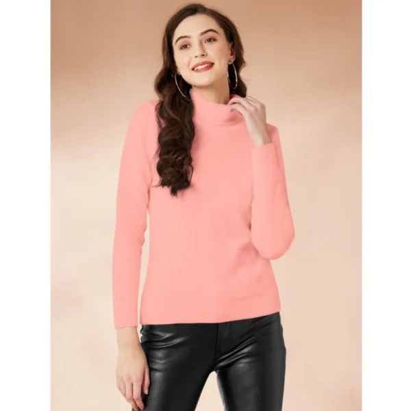 Peach Women's Polyester High Neck Full Sleeve T-Shirt