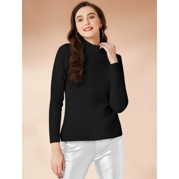 Black Women's Polyester High Neck Full Sleeve T-Shirt