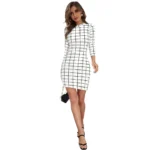White Polyester Solid High Neck Full Sleeve Dress