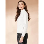 Generic Women's Polyester Solid High Neck Full Sleeve T-Shirt (White) - Image 4