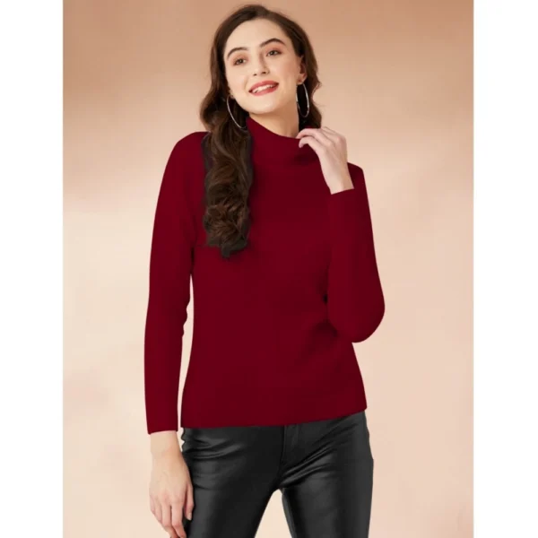 Maroon Women's Polyester High Neck Full Sleeve T-Shirt