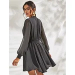Generic Women's Fox Georgette Solid High Neck Full Sleeve Dress (Grey) - Image 5