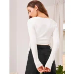 Generic Women's Polyester Solid Round Neck Full Sleeve Top (White) - Image 5