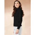 Generic Women's Polyester Solid High Neck Full Sleeve T-Shirt (Black) - Image 4