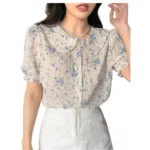 Generic Women's Casual Rayon Cuff Sleeve Printed Collar Neck Shirt (Multicolor)