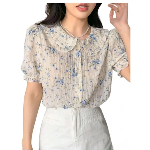 Generic Women's Casual Rayon Cuff Sleeve Printed Collar Neck Shirt (Multicolor)