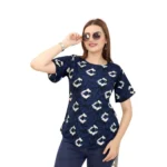 Generic Women's Casual Rayon Short Sleeve Printed Round Neck Top (Blue) - Image 3