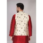 Generic Men's Jacquard Self-Design Sleeveless Mandarin Neck Waistcoat (Cream) - Image 5