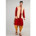 Generic Men's Jacquard Self-Design Sleeveless Mandarin Neck Waistcoat (Beige) - Image 3