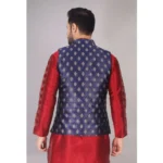 Generic Men's Jacquard Self-Design Sleeveless Mandarin Neck Waistcoat (NavyBlue-Gold) - Image 5