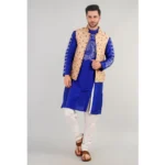 Generic Men's Jacquard Self-Design Sleeveless Mandarin Neck Waistcoat (Beige) - Image 3