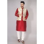 Generic Men's Jacquard Self-Design Sleeveless Mandarin Neck Waistcoat (Cream) - Image 3