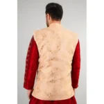 Generic Men's Jacquard Self-Design Sleeveless Mandarin Neck Waistcoat (Beige) - Image 5