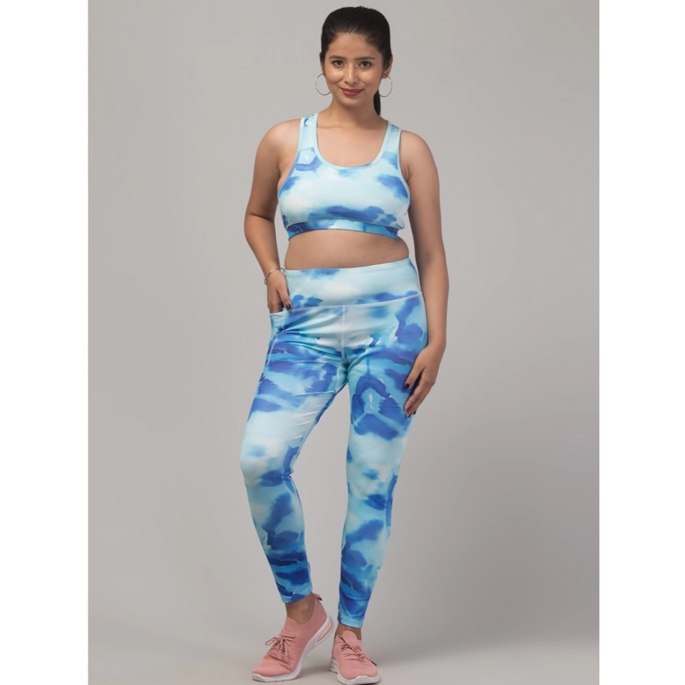 Blue Printed Activewear Set for Women