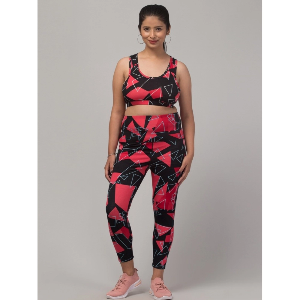 Red Printed Activewear Set Women