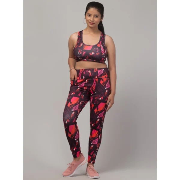 Red Printed Tights Bra Set Women