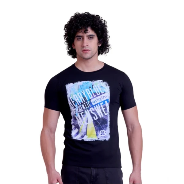 Generic Men's Casual Cotton Printed Half Sleeve Round Neck T-Shirt (Black)
