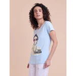 Generic Women's Casual Cotton Printed Half Sleeve Round Neck T-Shirt (Skyblue) - Image 5