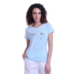 Generic Women's Casual Cotton Printed Half Sleeve Round Neck T-Shirt (Blue)