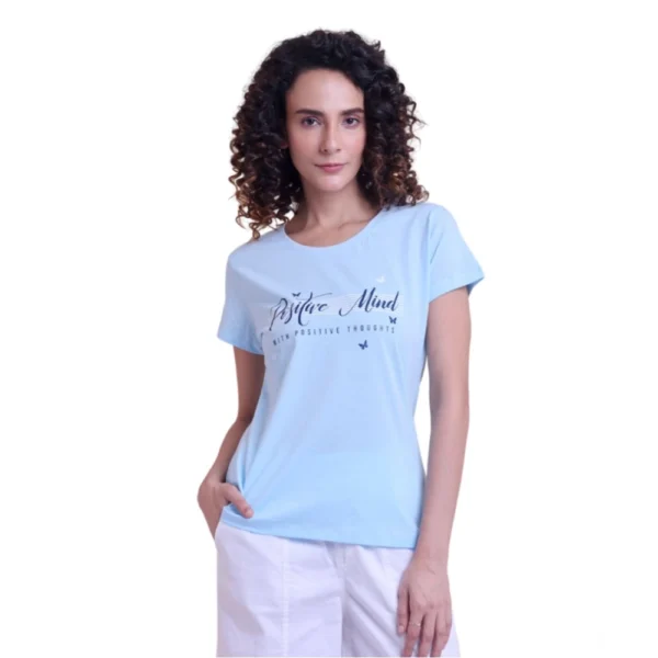 Generic Women's Casual Cotton Printed Half Sleeve Round Neck T-Shirt (Blue)