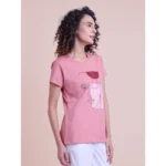 Generic Women's Casual Cotton Printed Half Sleeve Round Neck T-Shirt (Pink) - Image 4