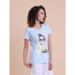 Generic Women's Casual Cotton Printed Half Sleeve Round Neck T-Shirt (Skyblue) - Image 4