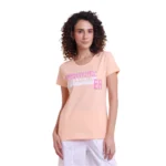 Generic Women's Casual Cotton Printed Half Sleeve Round Neck T-Shirt (Peach)