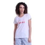 Generic Women's Casual Cotton Printed Half Sleeve Round Neck T-Shirt (White)