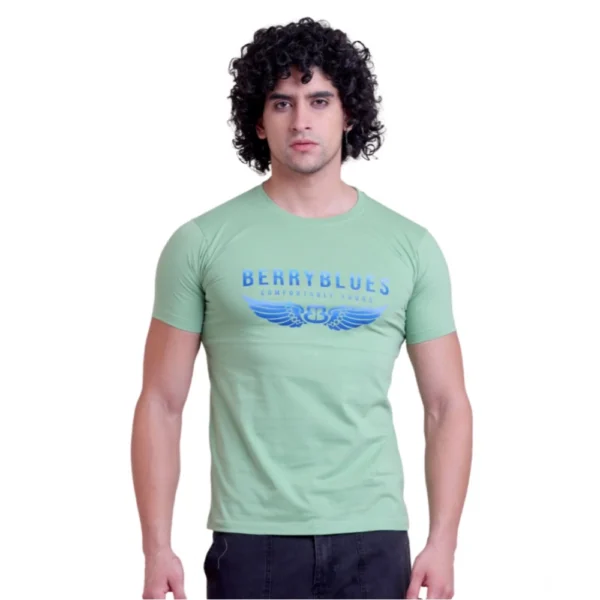 Generic Men's Casual Cotton Printed Half Sleeve Round Neck T-Shirt (Pista)