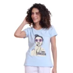 Generic Women's Casual Cotton Printed Half Sleeve Round Neck T-Shirt (Skyblue)